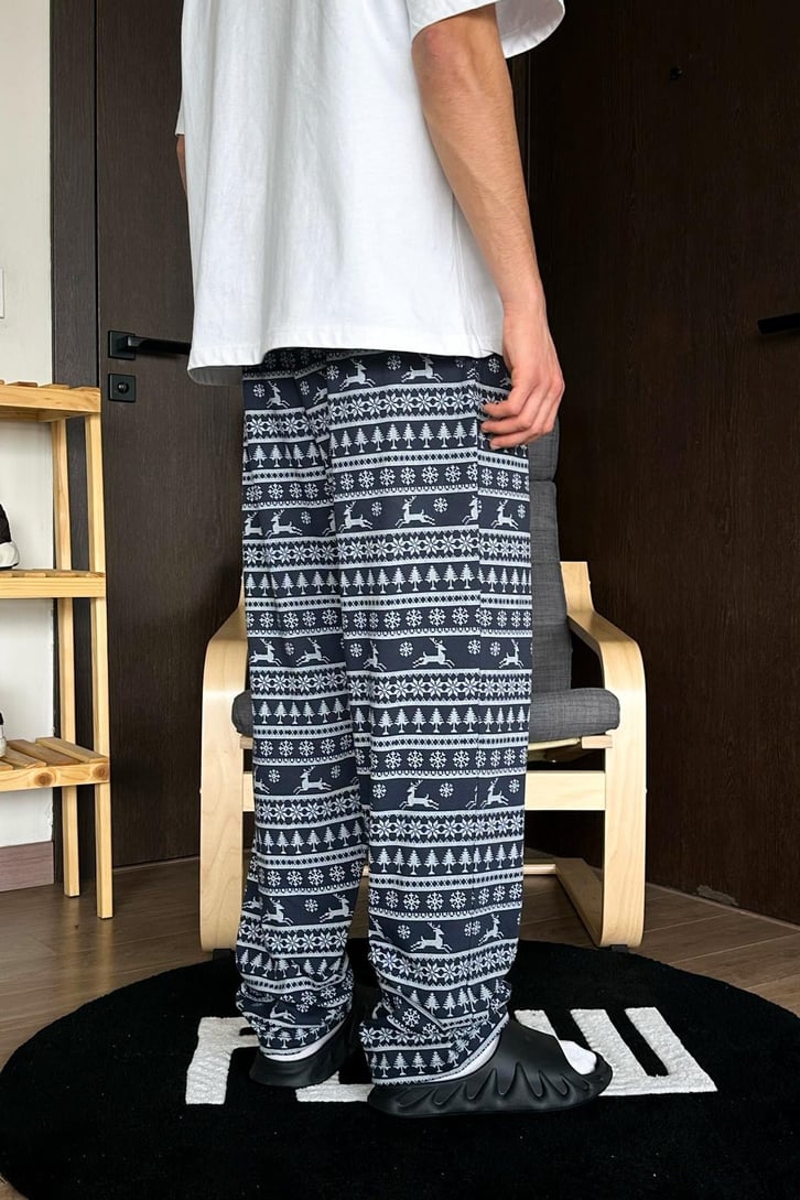 Geyik Desenli Lacivert Pijama Altı