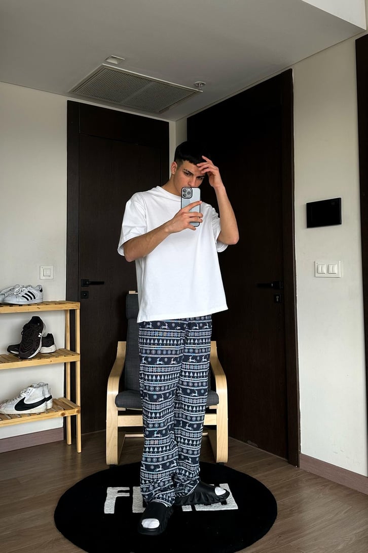 Geyik Desenli Lacivert Pijama Altı