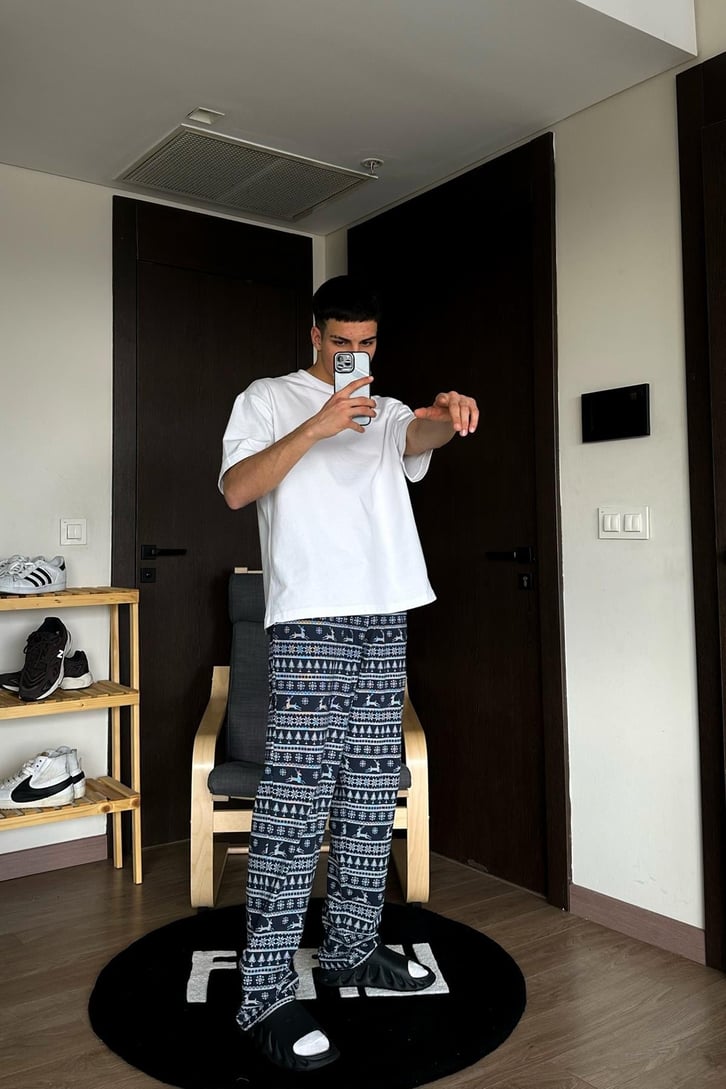 Geyik Desenli Lacivert Pijama Altı