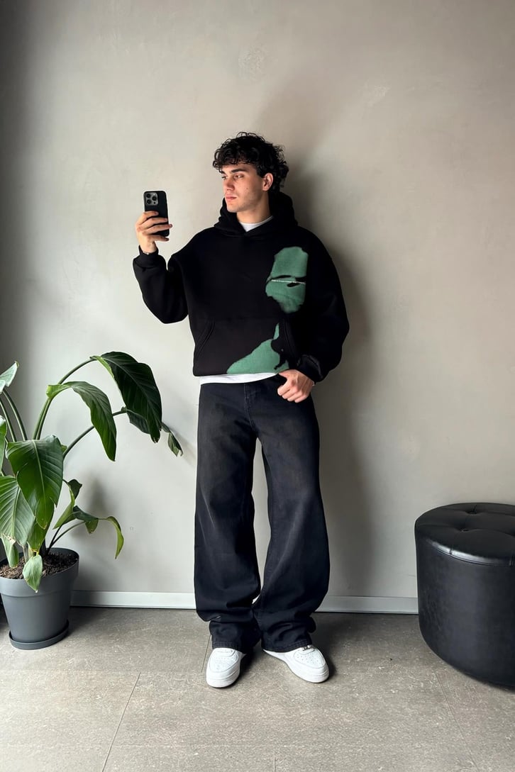 Ghost Baskılı Oversize Hoodie