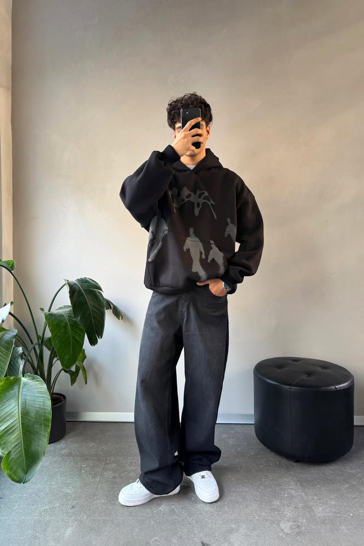 Ghost Baskılı Oversize Hoodie