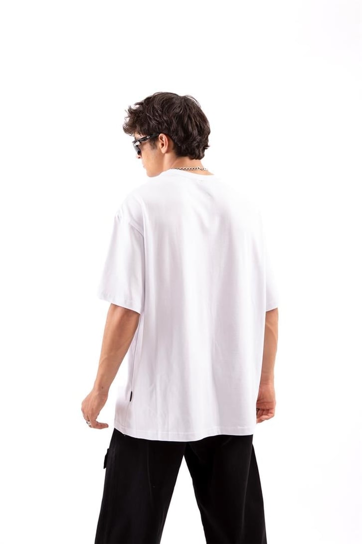Ghost Driver Baskılı Beyaz Oversize Tişört