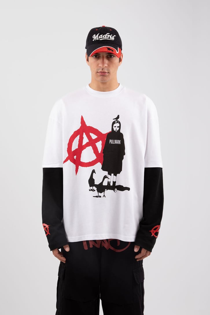 Ghost Girl Baskılı Beyaz Long Sleeve Tişört