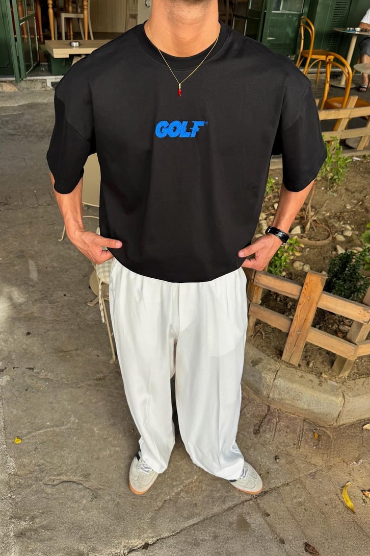 Golf Nakışlı Oversize Tişört