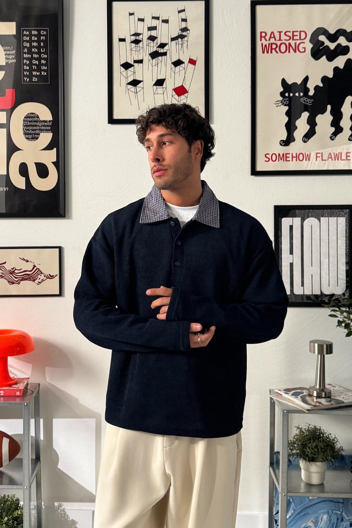 Gömlek Yaka Düğmeli Sweatshirt