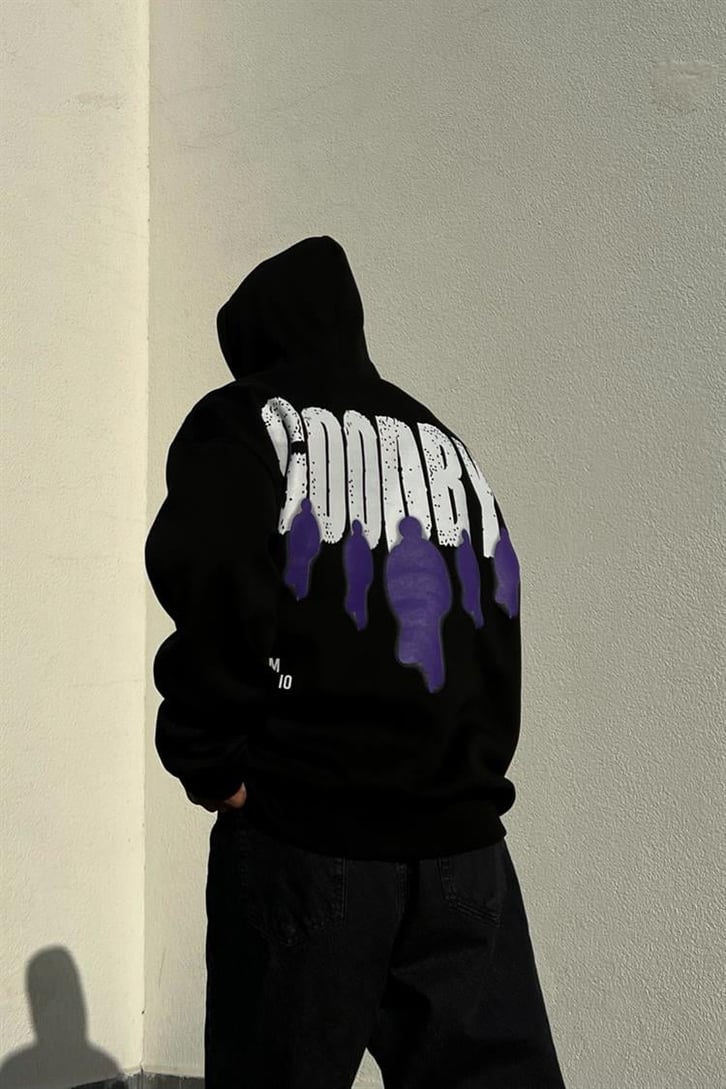 Goodbye Sırt Baskılı Siyah Oversize Hoodie