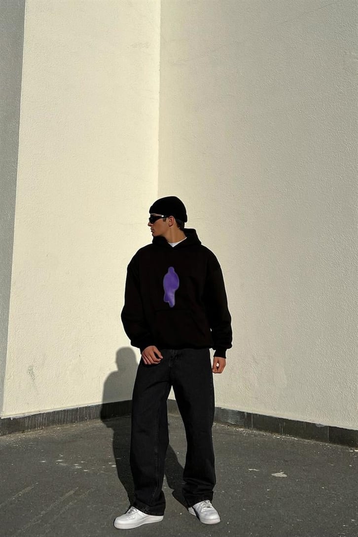 Goodbye Sırt Baskılı Siyah Oversize Hoodie