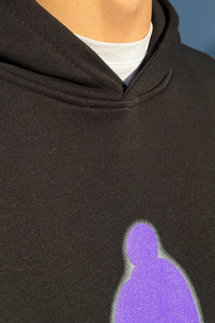 Goodbye Sırt Baskılı Siyah Oversize Hoodie