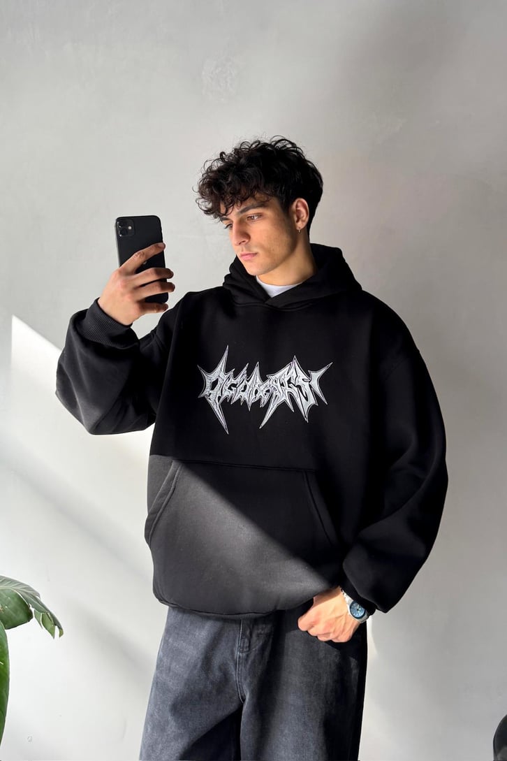 Gothic Baskılı Oversize Hoodie