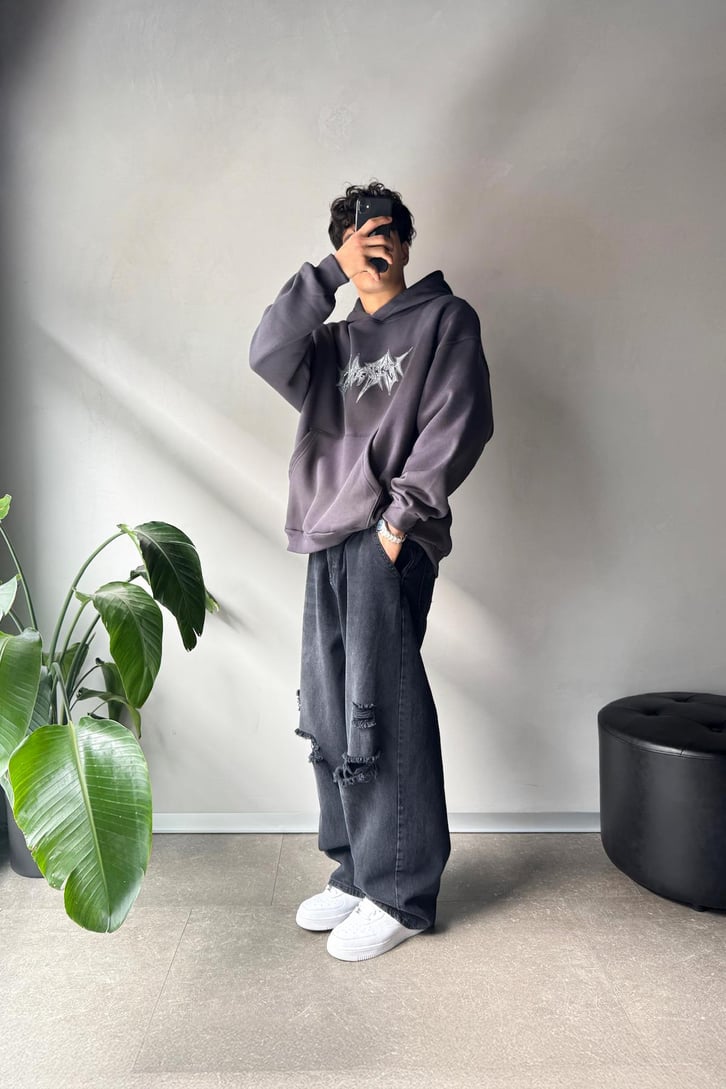Gothic Baskılı Oversize Hoodie