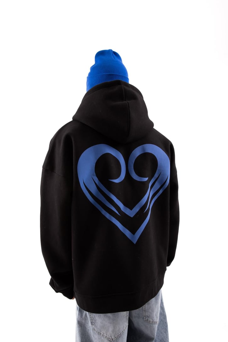 Gothic Letter Siyah Oversize Zip Hoodie