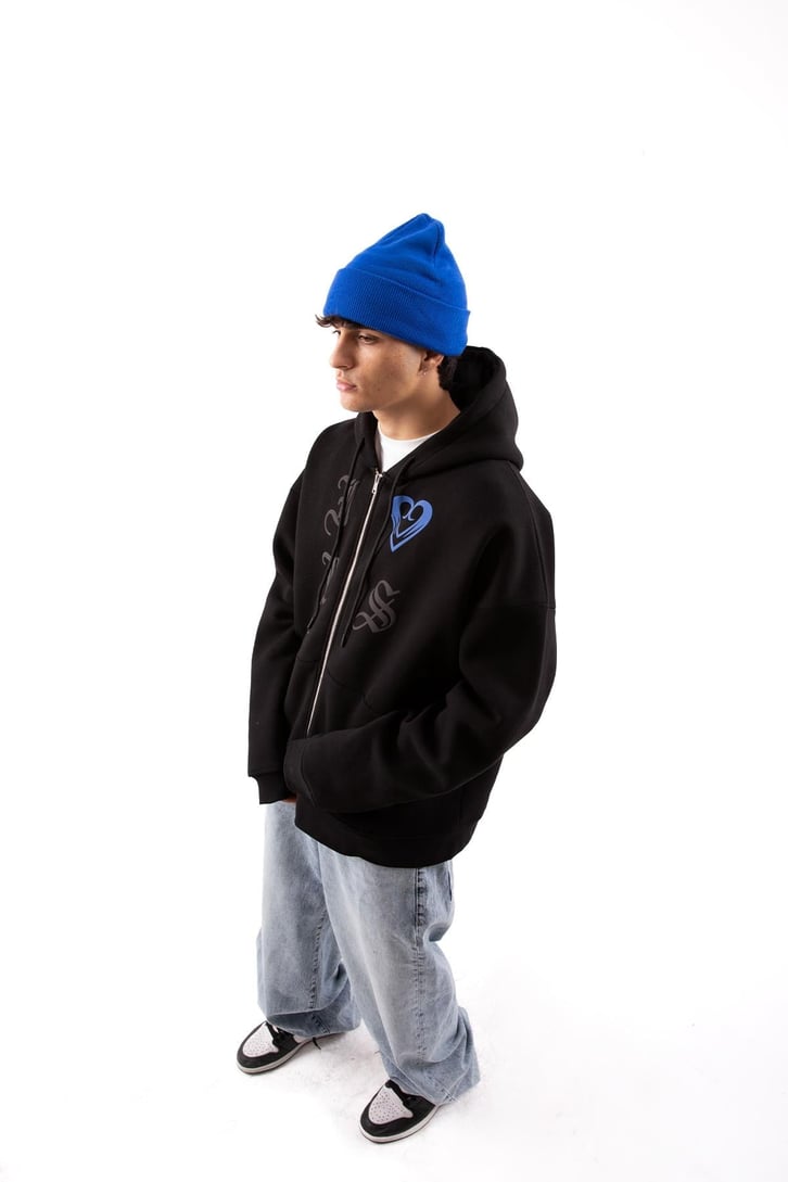 Gothic Letter Siyah Oversize Zip Hoodie