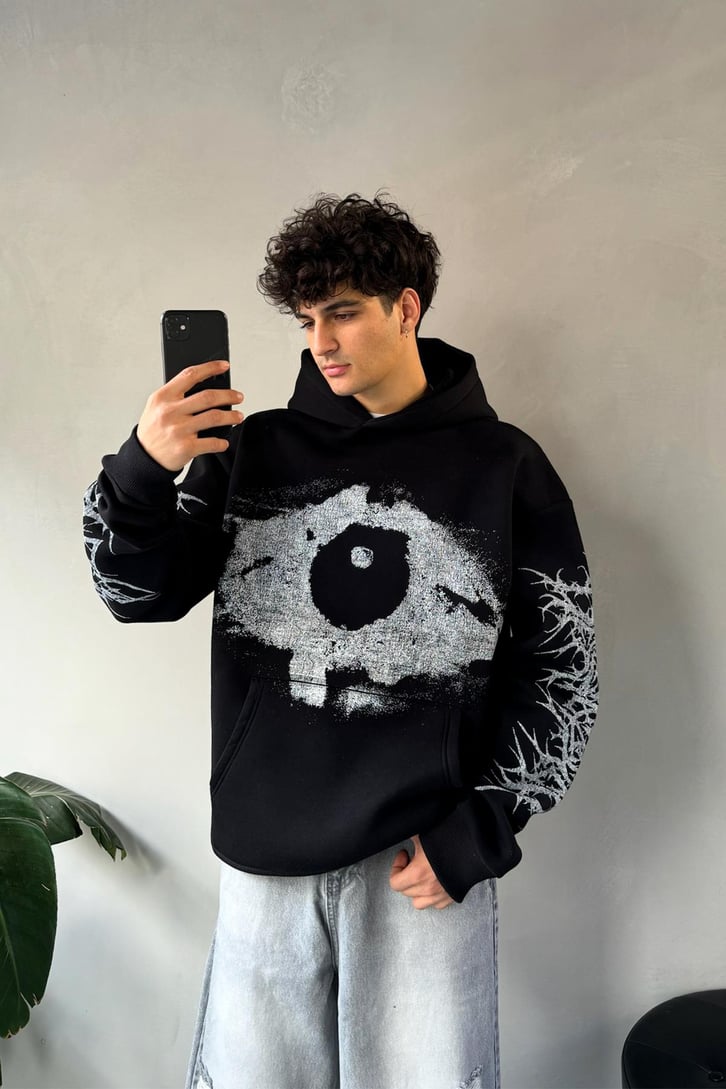 Göz Baskılı  Spray Painted  Oversize Hoodie