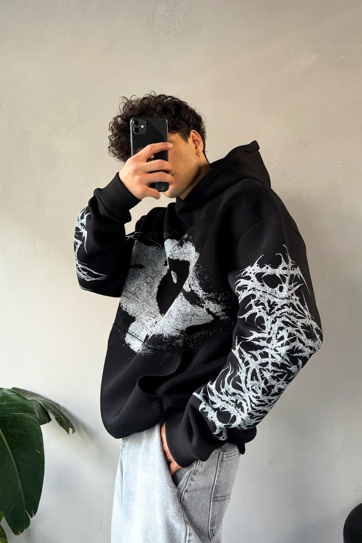 Göz Baskılı  Spray Painted  Oversize Hoodie
