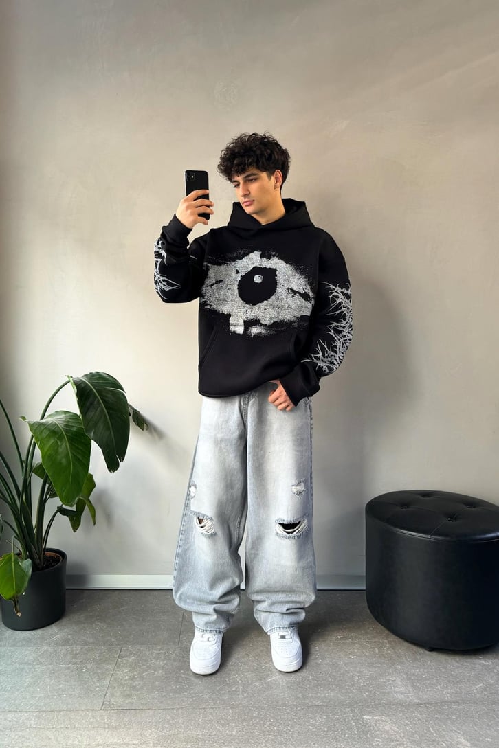 Göz Baskılı  Spray Painted  Oversize Hoodie