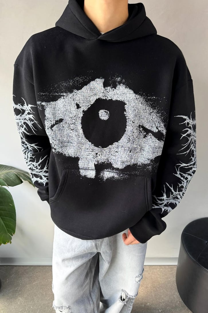 Göz Baskılı  Spray Painted  Oversize Hoodie