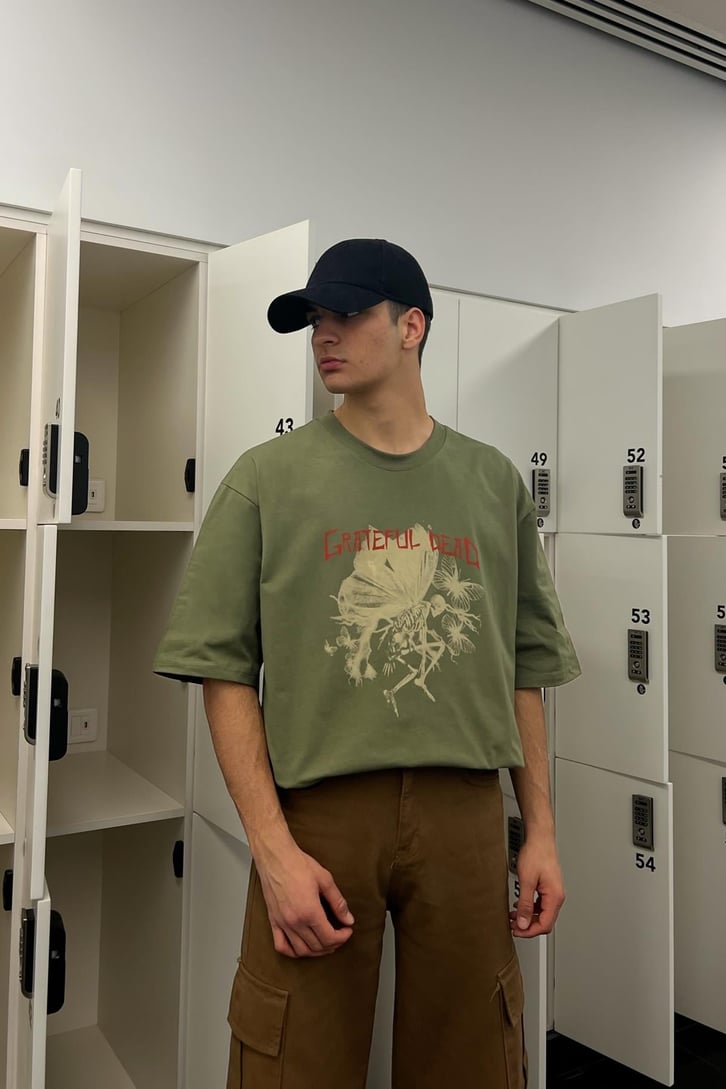 Grateful Dead Baskılı Yeşil Oversize Tshirt