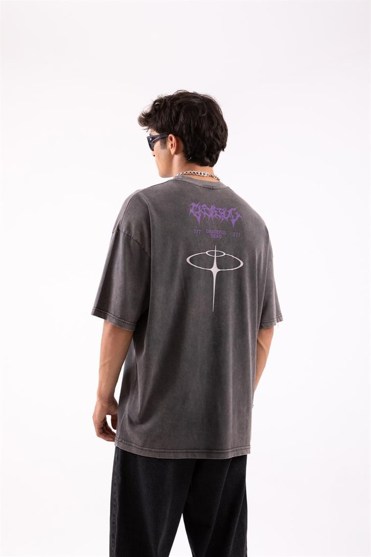 Gretaful Dead Baskılı Acid Wash Oversize Tshirt