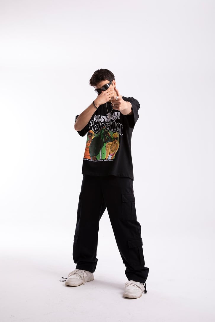 Gta Rebellion Baskılı Siyah Oversize Tshirt