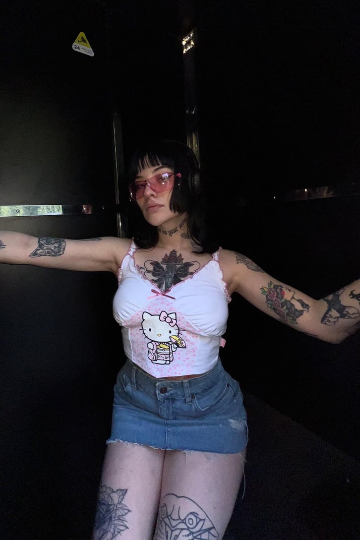 H.Kitty Baskılı Askılı Crop