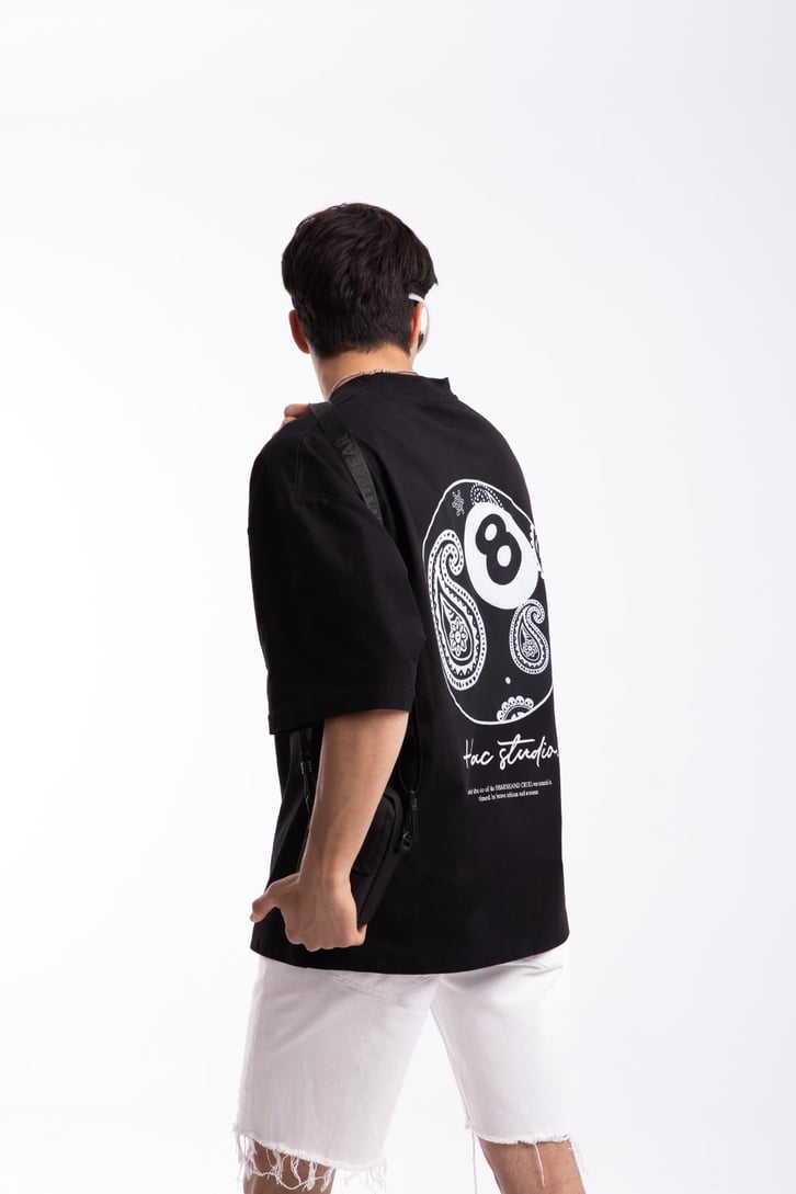 Hac Studio Baskılı Siyah Oversize Tshirt