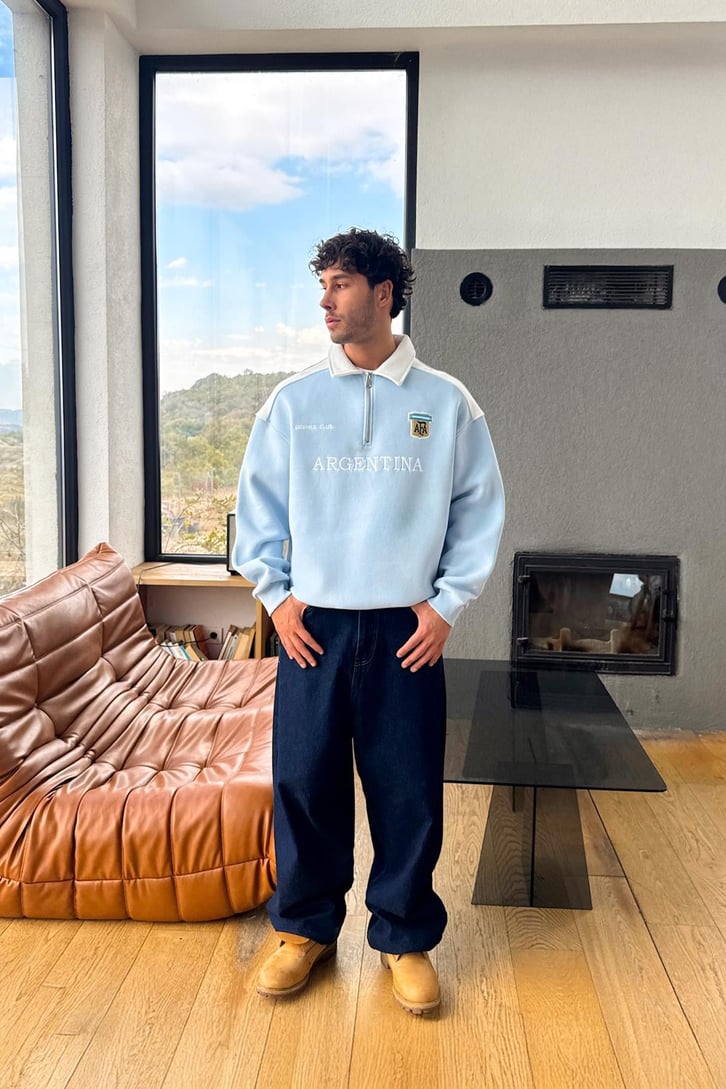 Half Zip Arjantin Nakışlı Sweatshirt