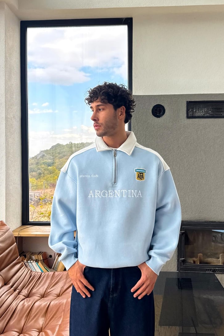 Half Zip Arjantin Nakışlı Sweatshirt