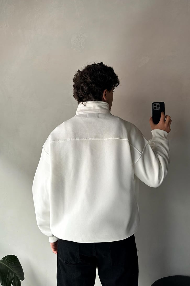 Half Zip Basic Ekru Oversize Sweatshirt