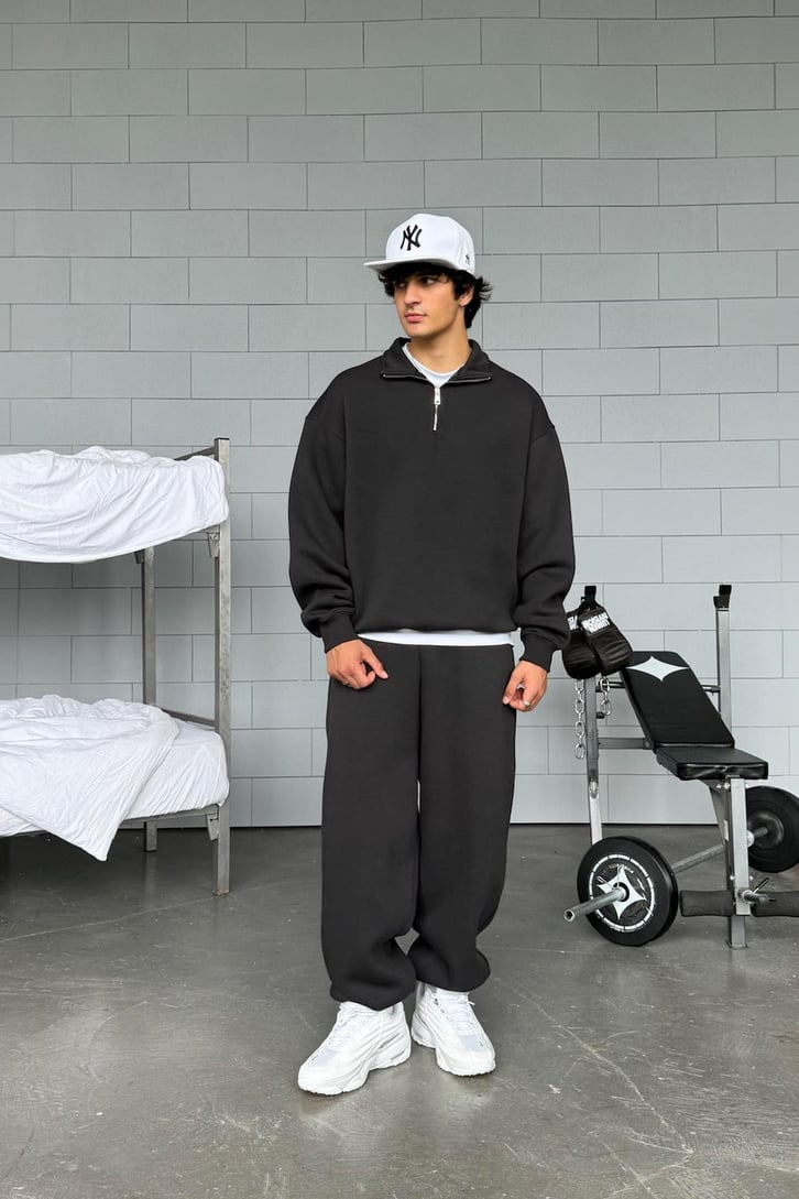 Half Zip Basic Oversize Sweatshirt