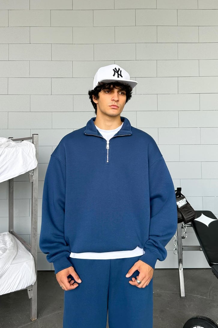 Half Zip Basic Oversize Sweatshirt
