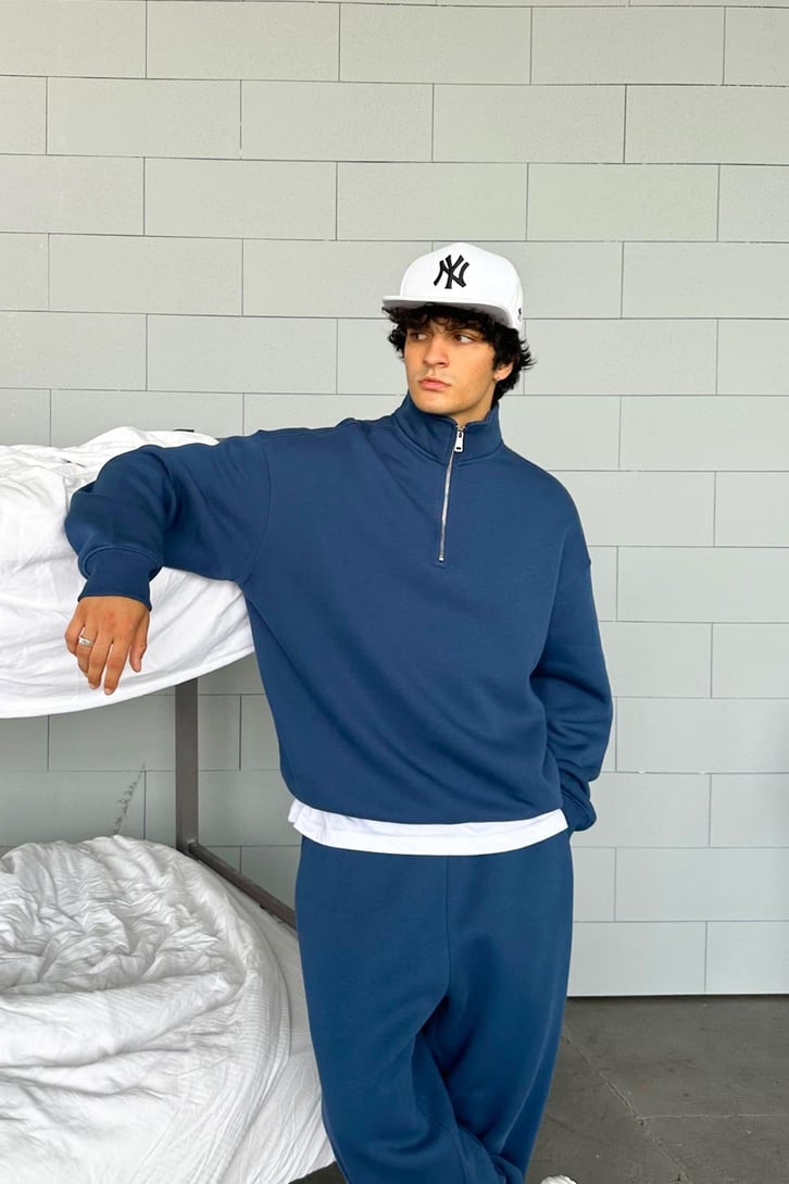 Half Zip Basic Oversize Sweatshirt