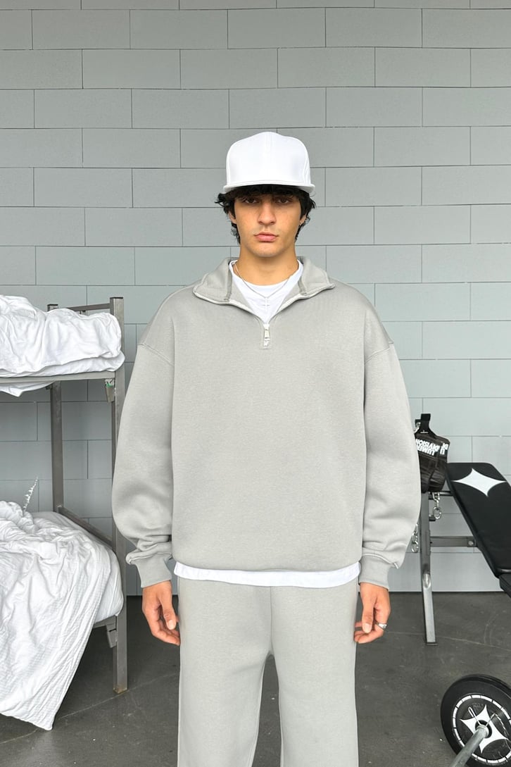 Half Zip Basic Oversize Sweatshirt