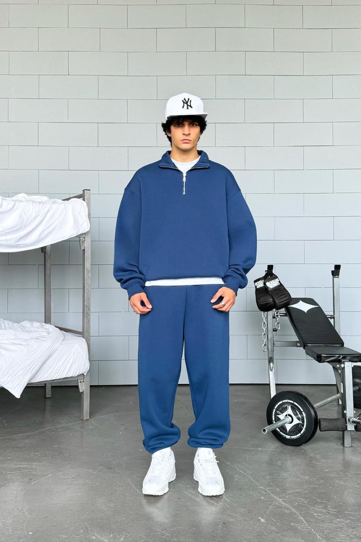 Half Zip Basic Oversize Sweatshirt