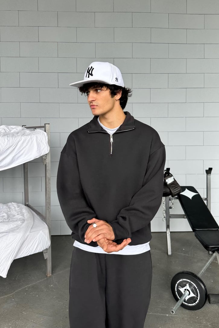 Half Zip Basic Oversize Sweatshirt