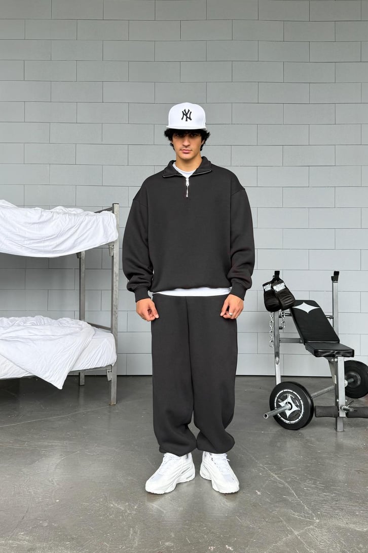 Half Zip Basic Oversize Sweatshirt