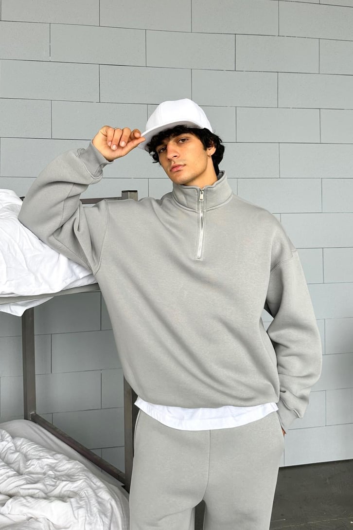 Half Zip Basic Oversize Sweatshirt