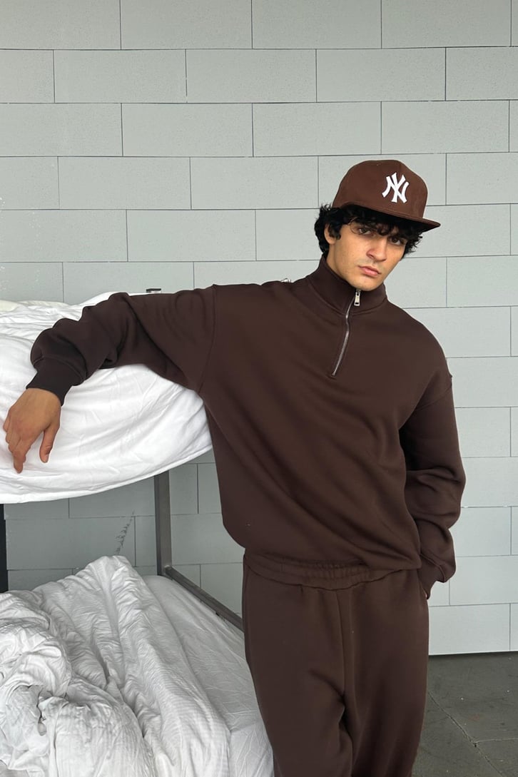 Half Zip Basic Oversize Sweatshirt