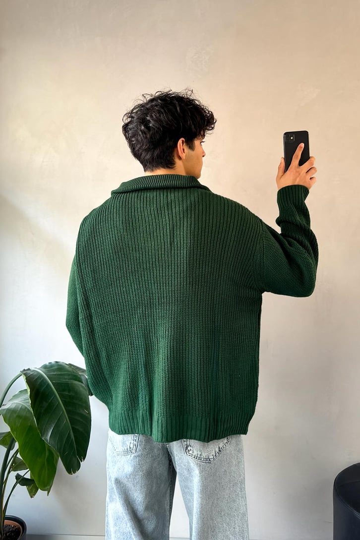 Half Zip Basic Oversize Triko Kazak