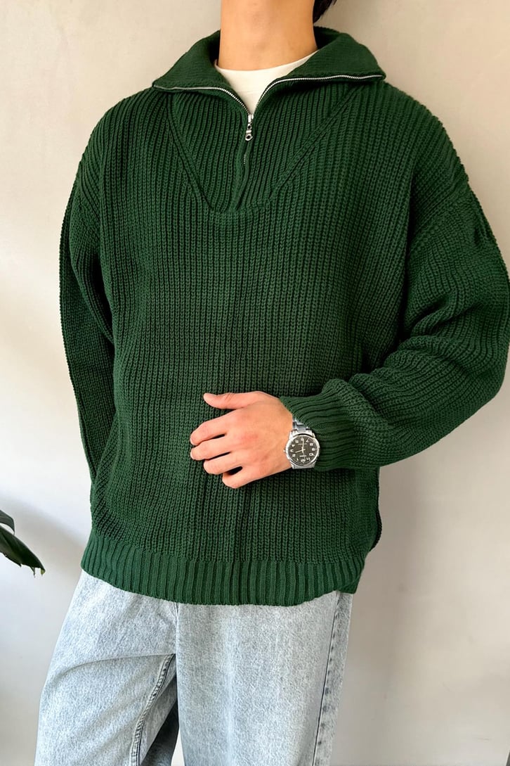 Half Zip Basic Oversize Triko Kazak