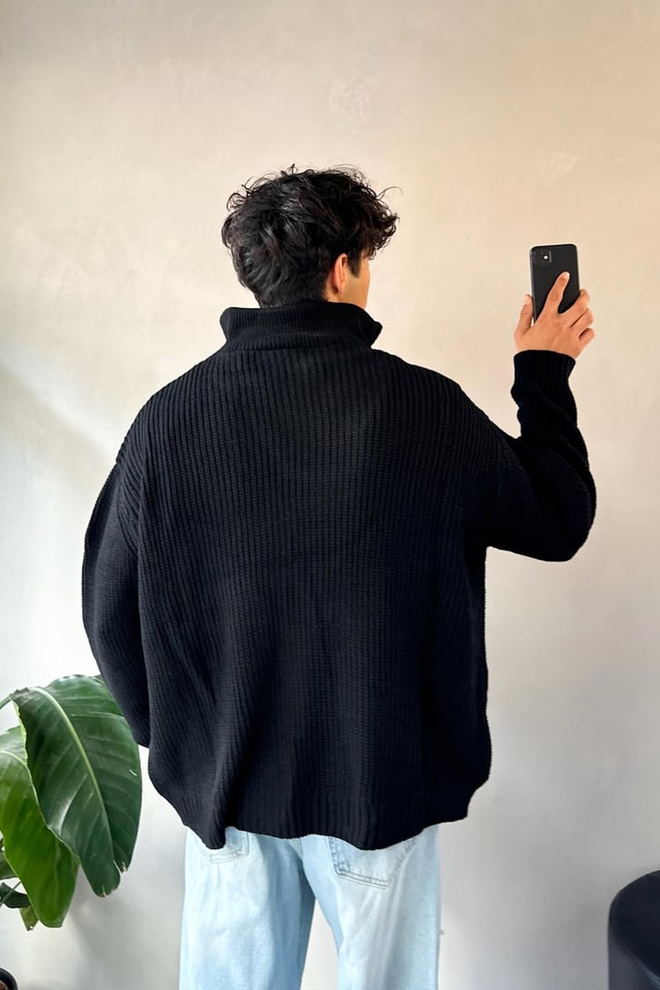 Half Zip Basic Oversize Triko Kazak