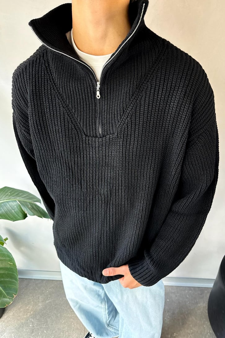 Half Zip Basic Oversize Triko Kazak