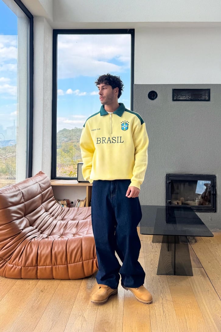 Half Zip Brasil Nakışlı Sweatshirt