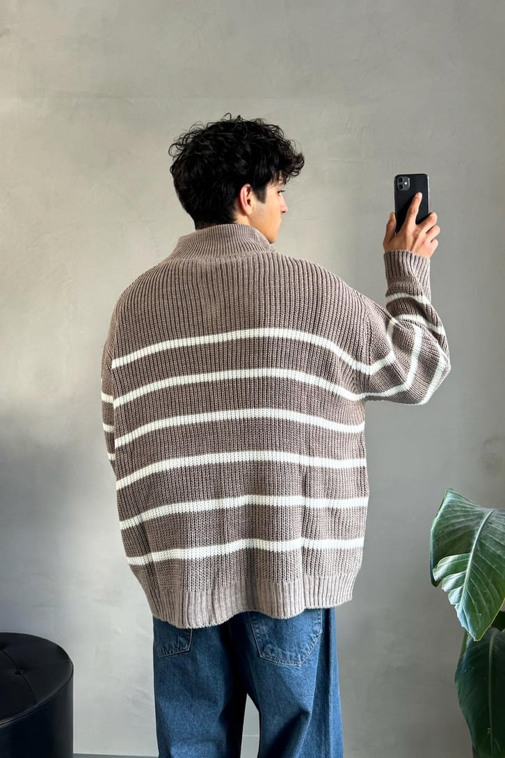 Half Zip Club Aesthetic Nakışlı Kazak