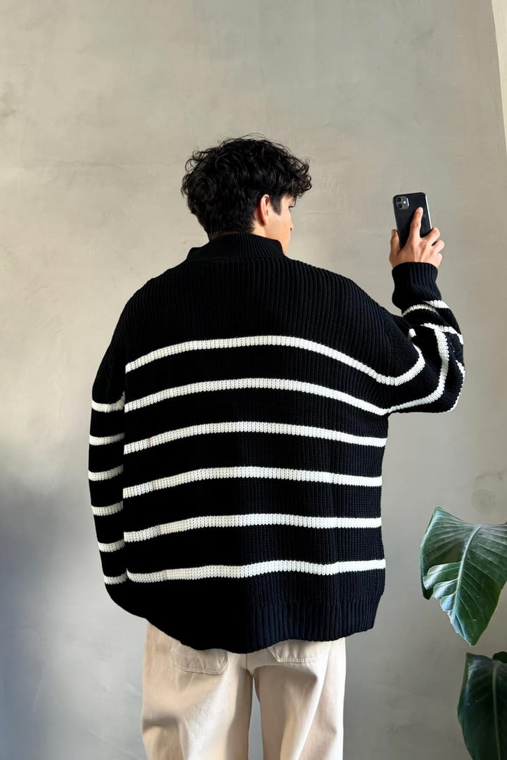 Half Zip Club Aesthetic Nakışlı Kazak