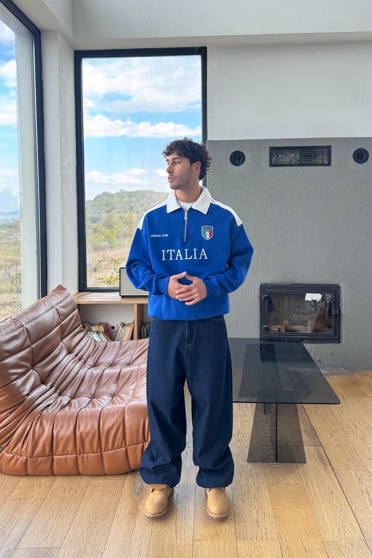 Half Zip İtalya Nakışlı Sweatshirt