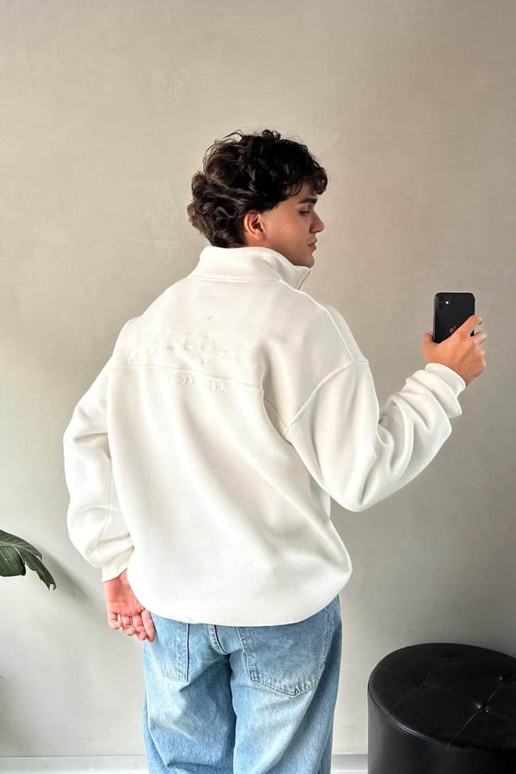 Half Zip Long Day Nakışlı Oversize Sweatshirt