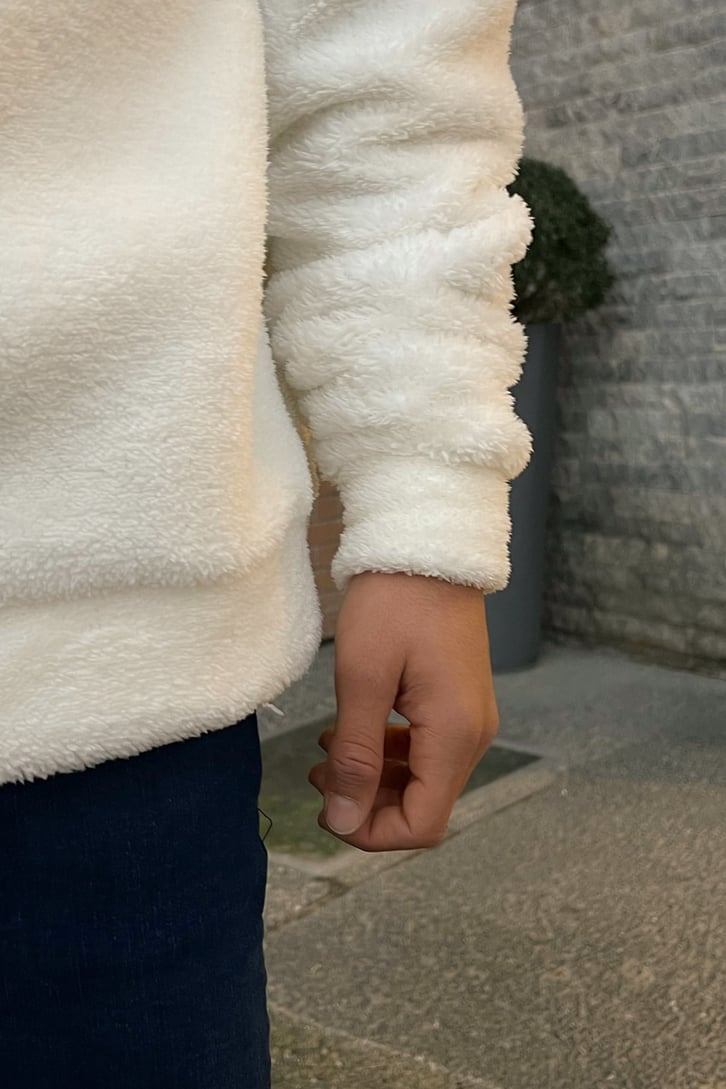 Half-Zip Nakışlı Peluş Sweatshirt