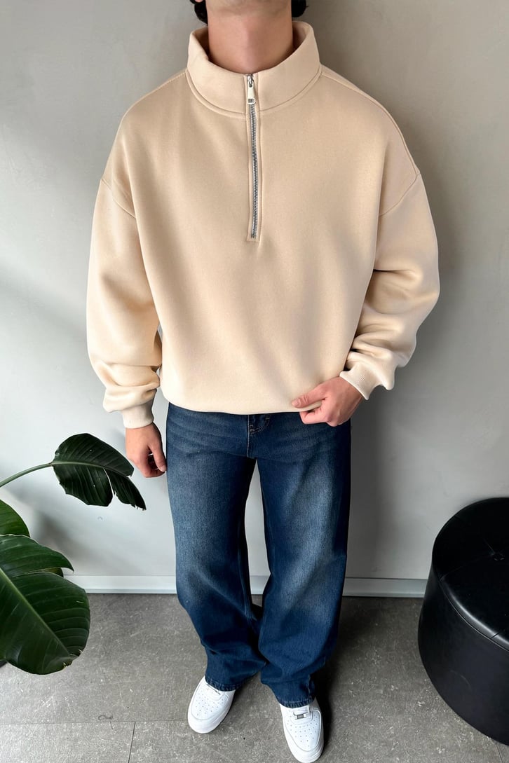 Half Zip Oversize Basic Sweatshirt