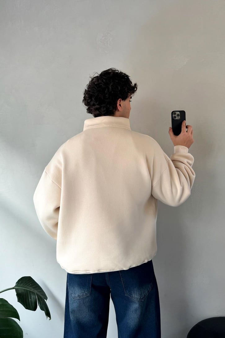 Half Zip Oversize Basic Sweatshirt