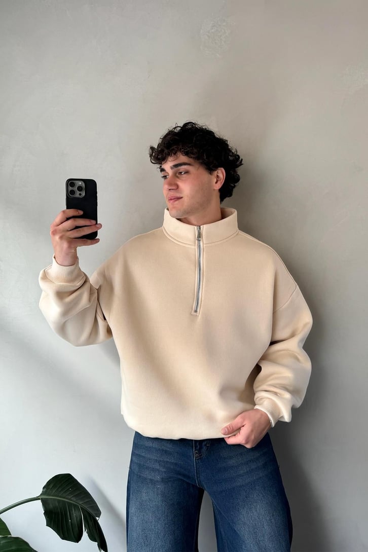 Half Zip Oversize Basic Sweatshirt